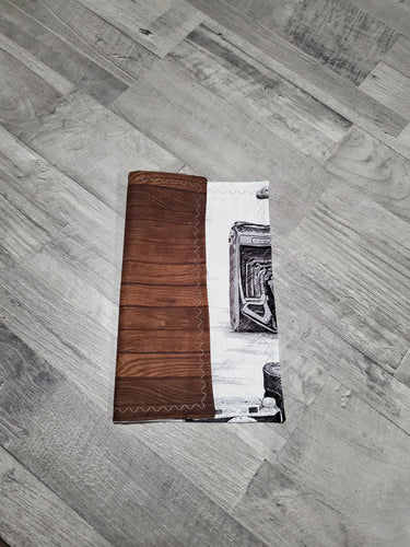 Sketched Camera Print with Wood Panel Pattern